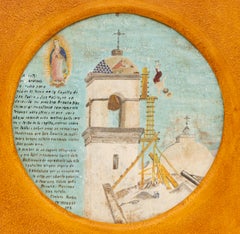 Ex Voto Retablo Mexicano de 1930 - Milagro de curación tras caer de la torre de una iglesia