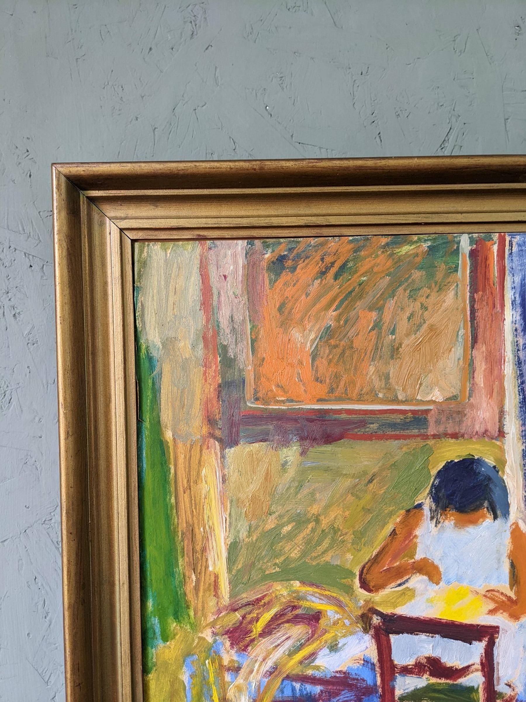 1933 Vintage Original Modernist Swedish Figurative Oil Painting - Crafts 1