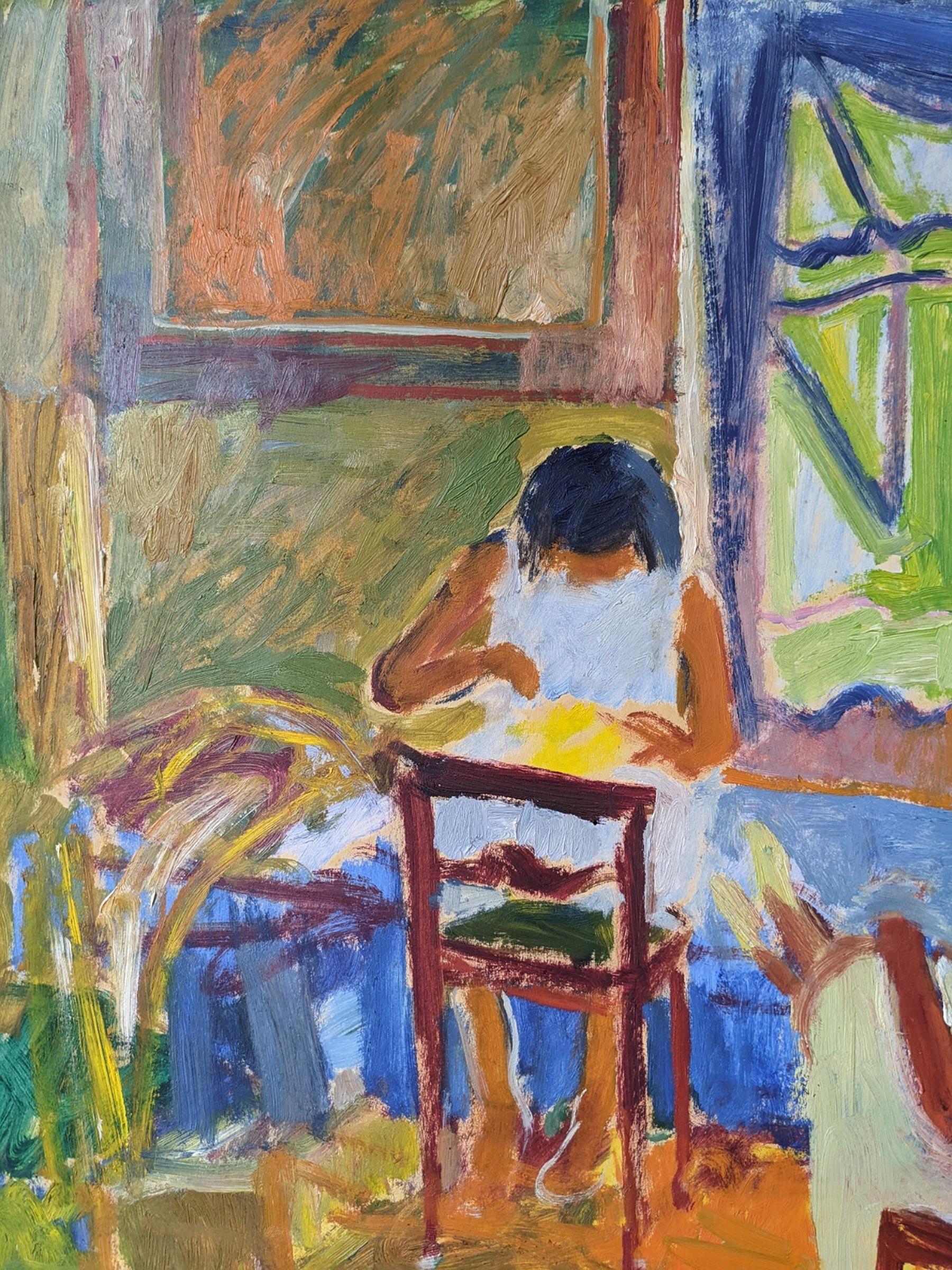 1933 Vintage Original Modernist Swedish Figurative Oil Painting - Crafts 5
