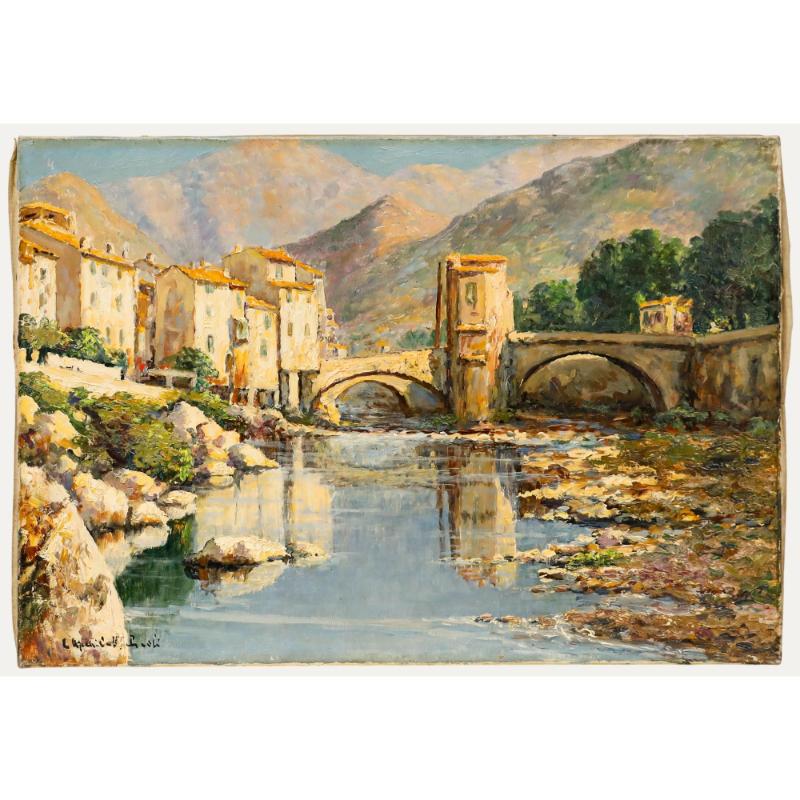 Landscape Painting de Unknown - 1934 Petróleo - Puente al sol