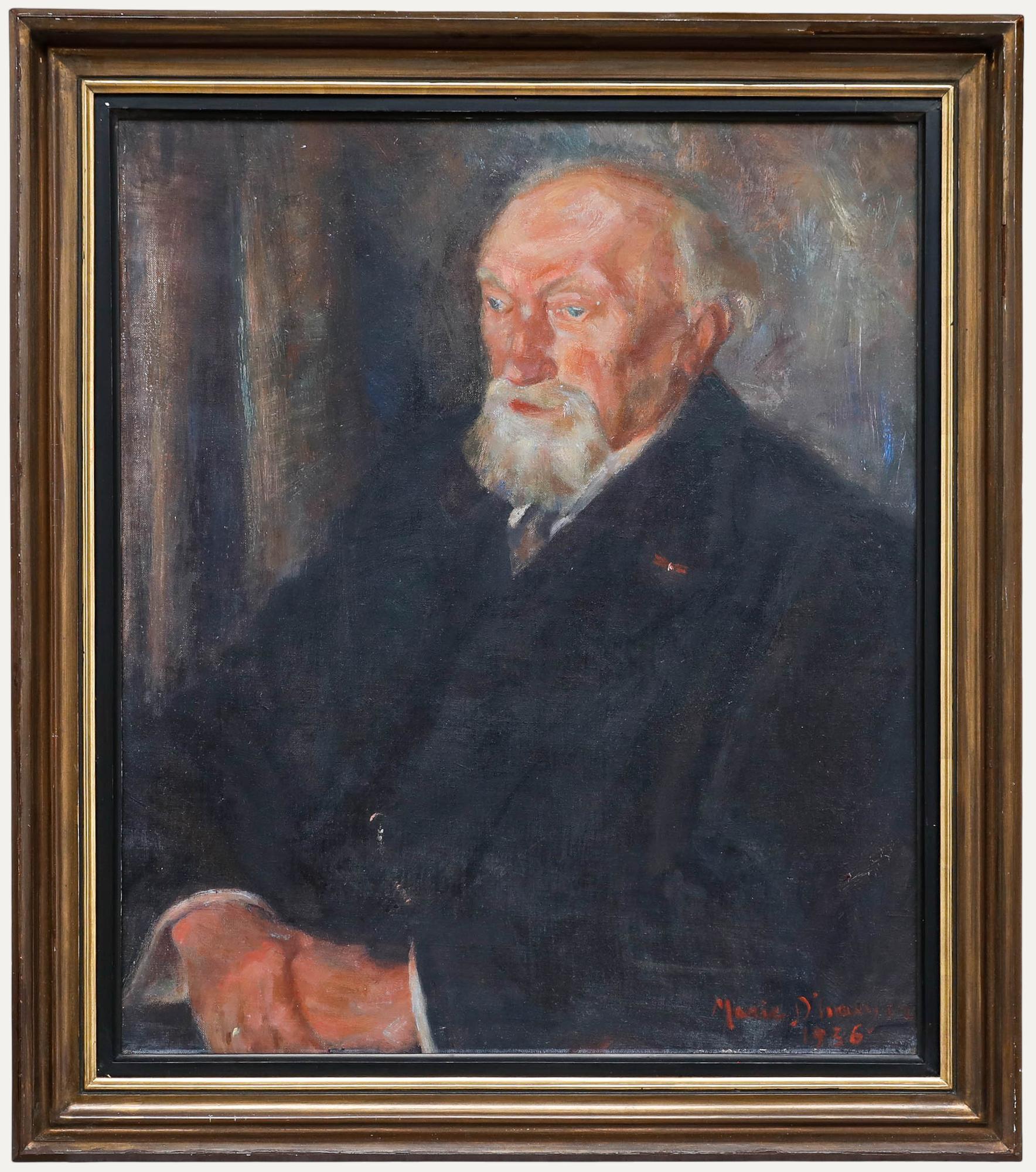 Portrait Painting di Unknown - 1936 Olio - Un tranquillo gentiluomo