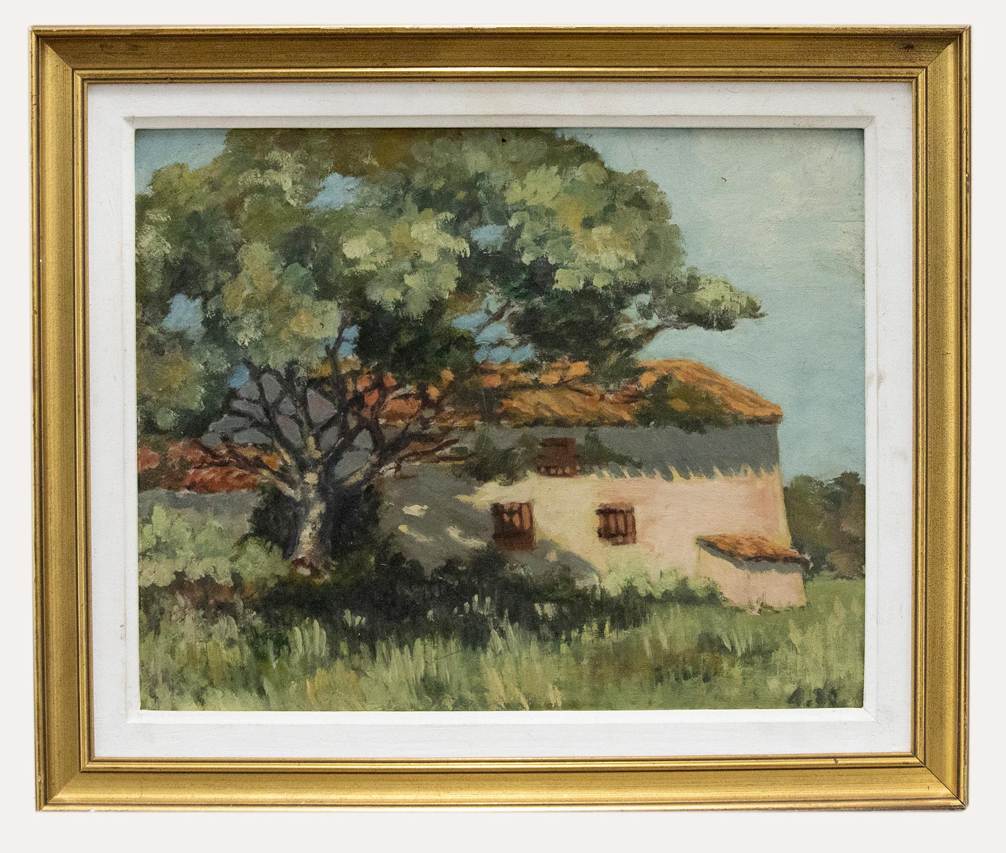 Unknown Landscape Painting - 1937 Oil - Villa in Spring