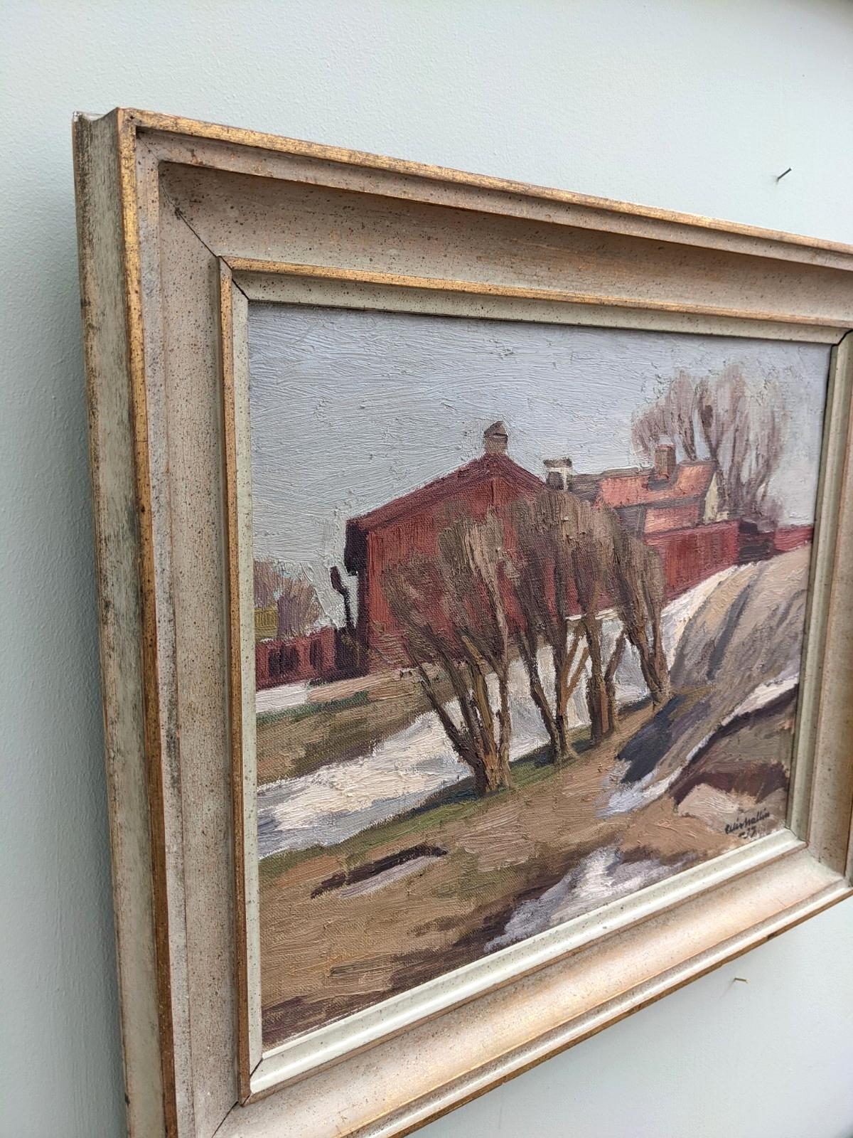 1937 Vintage Modernist Swedish Landscape Oil Painting - Ruby Cottage 2