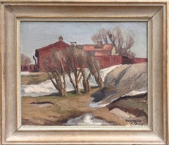 1937 Vintage Modernist Swedish Landscape Oil Painting - Ruby Cottage