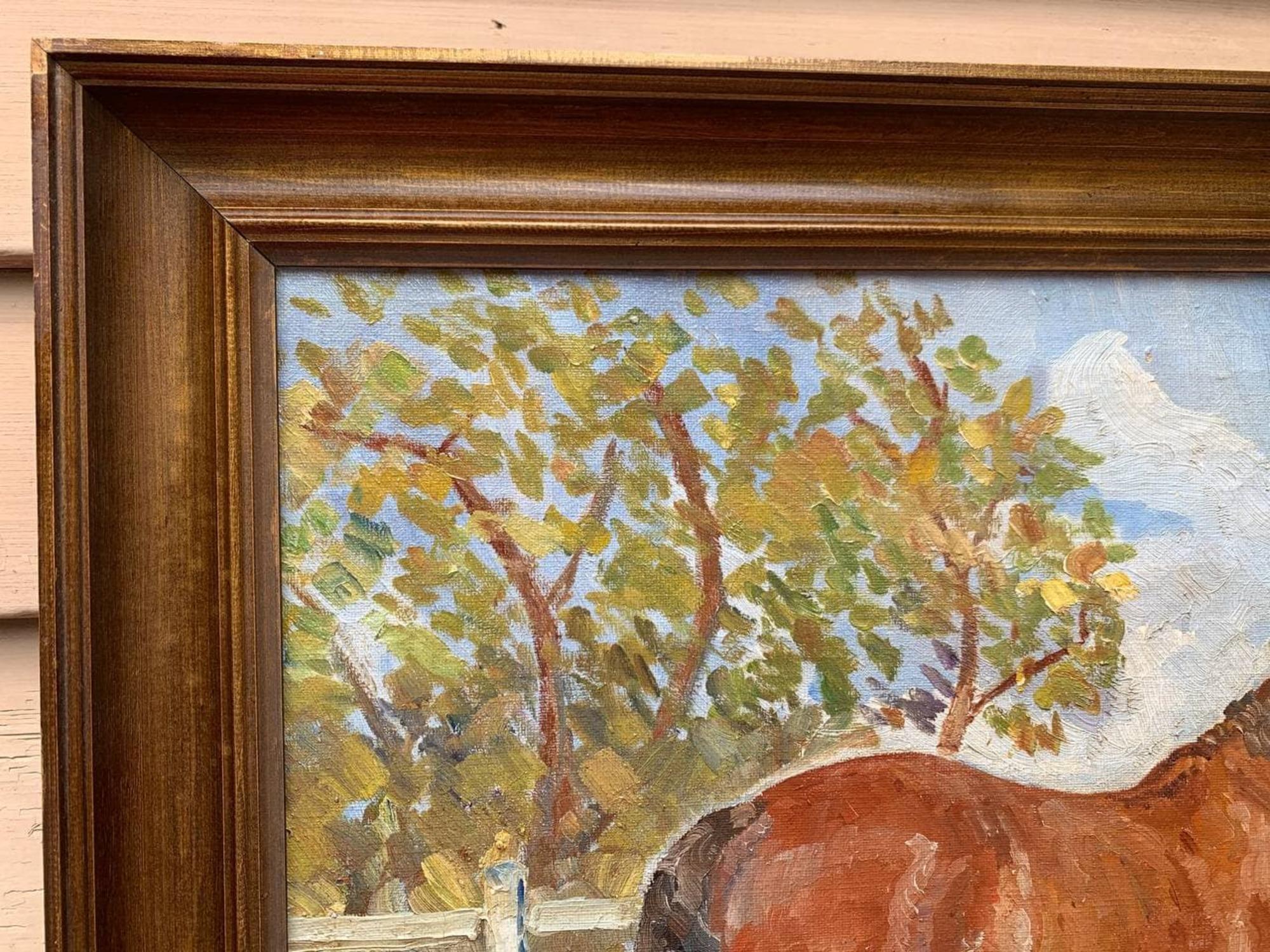 1938 Óleo danés Vintage/antiguo sobre lienzo, Caballos, Firmado y fechado - Painting de Unknown