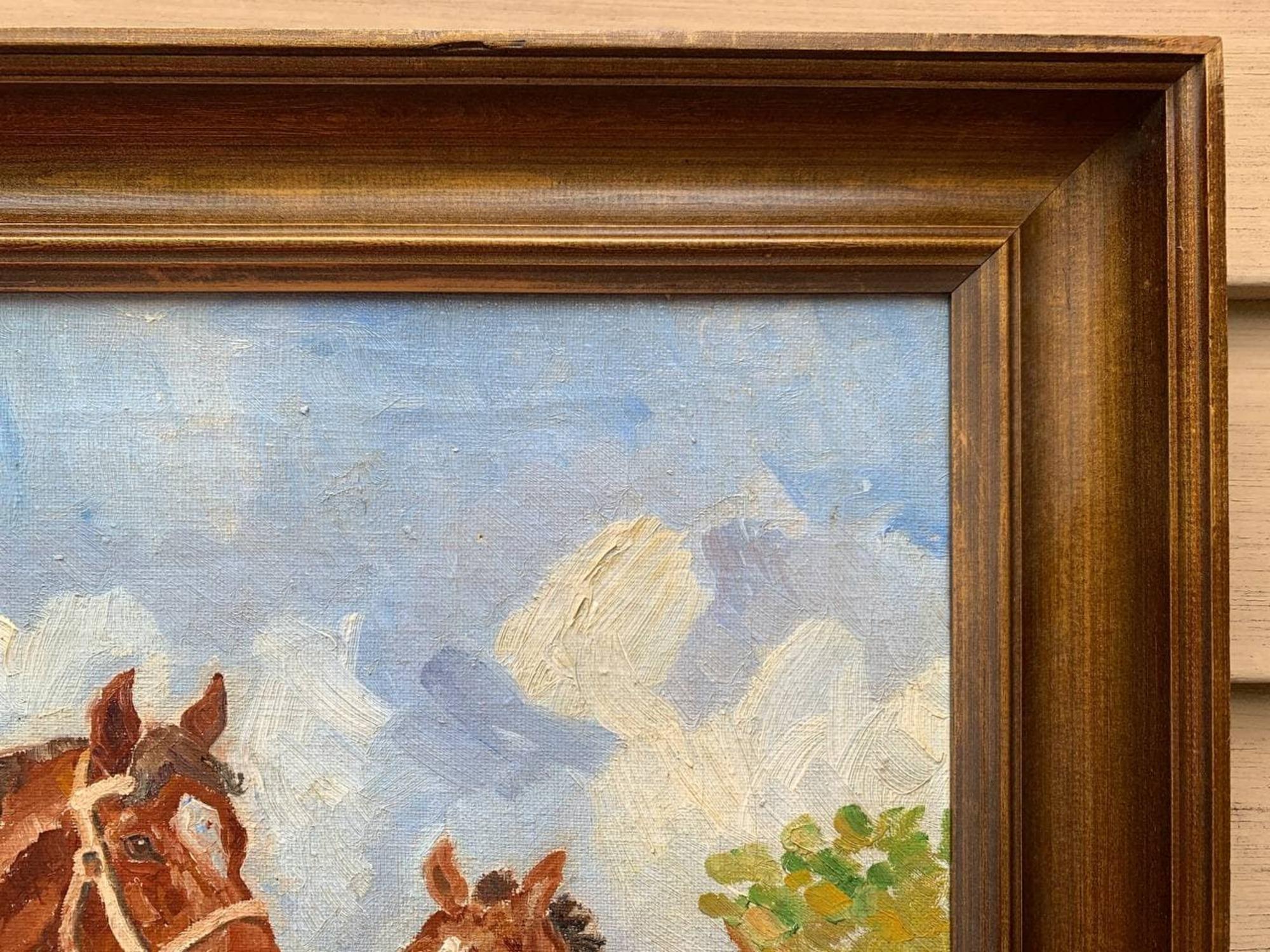 1938 Danish Vintage/antique oil painting on canvas, Horses, Signed dated - Impressionist Painting by Unknown
