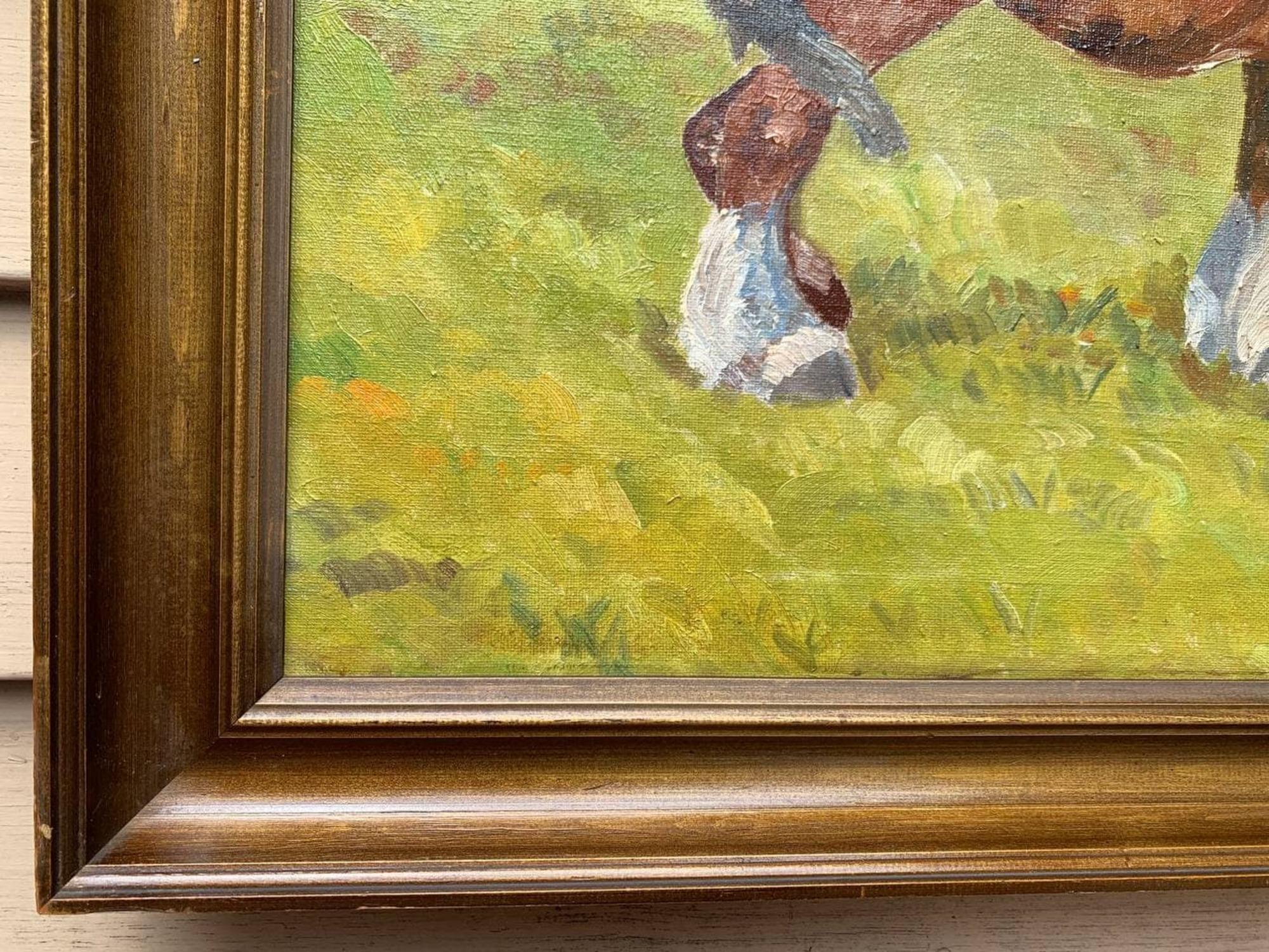 Up for sale is a  beautiful vintage/antique oil painting on canvas by  Danish Artist depicting horses in the field. 

Signed indistinctly in a lower right corner and dated 1938. 

Dimensions: (Frame) 26.5