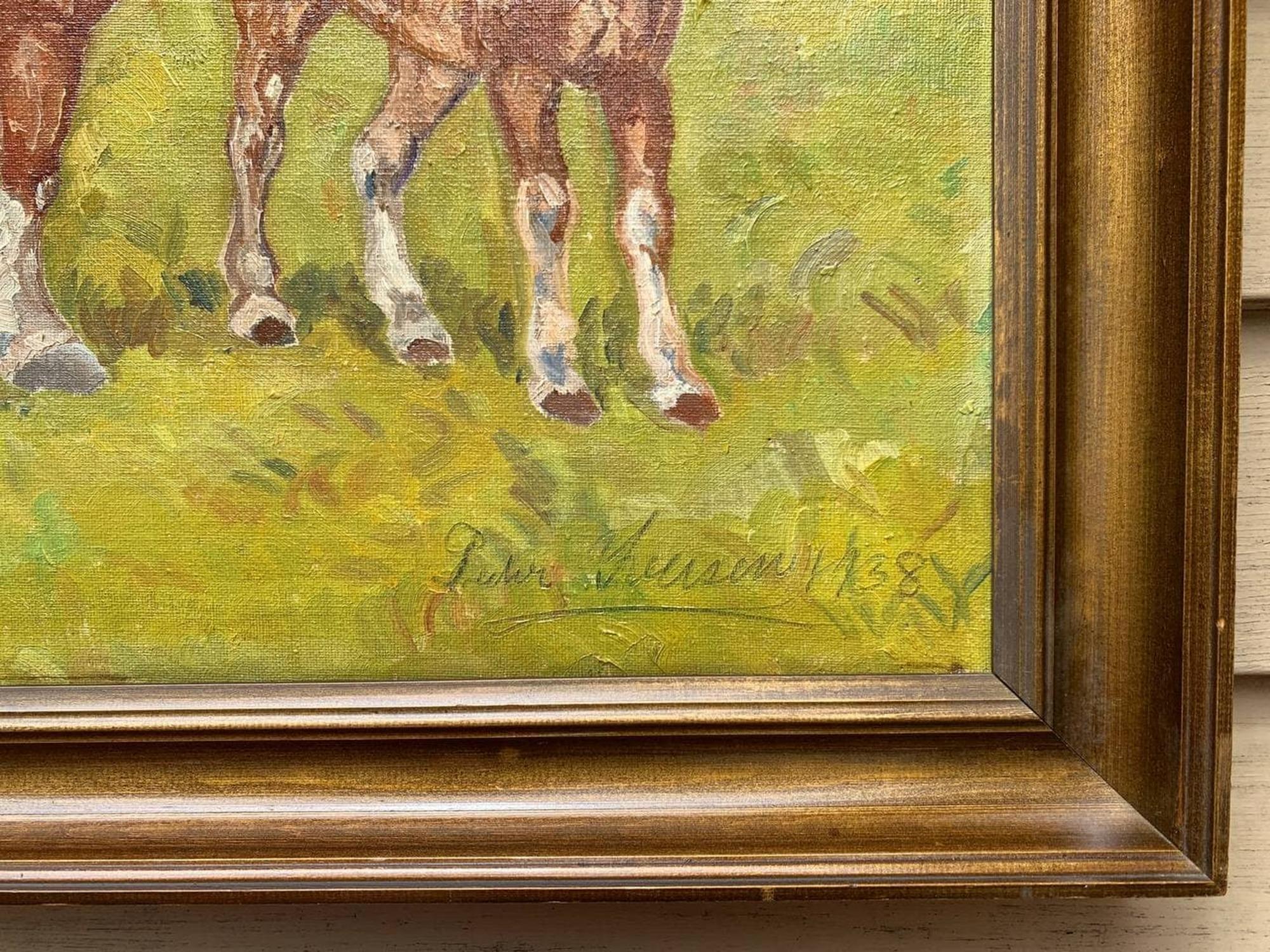 1938 Danish Vintage/antique oil painting on canvas, Horses, Signed dated For Sale 1