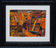 Vintage 1939 Surrealist Cityscape by Mystery Artist