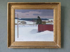 1940 Mid Century Modernist Swedish Framed Oil Painting, Landscape - Winter Skies