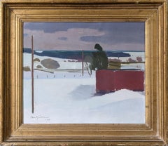 1940 Mid Century Modernist Swedish Framed Oil Painting, Landscape - Winter Skies