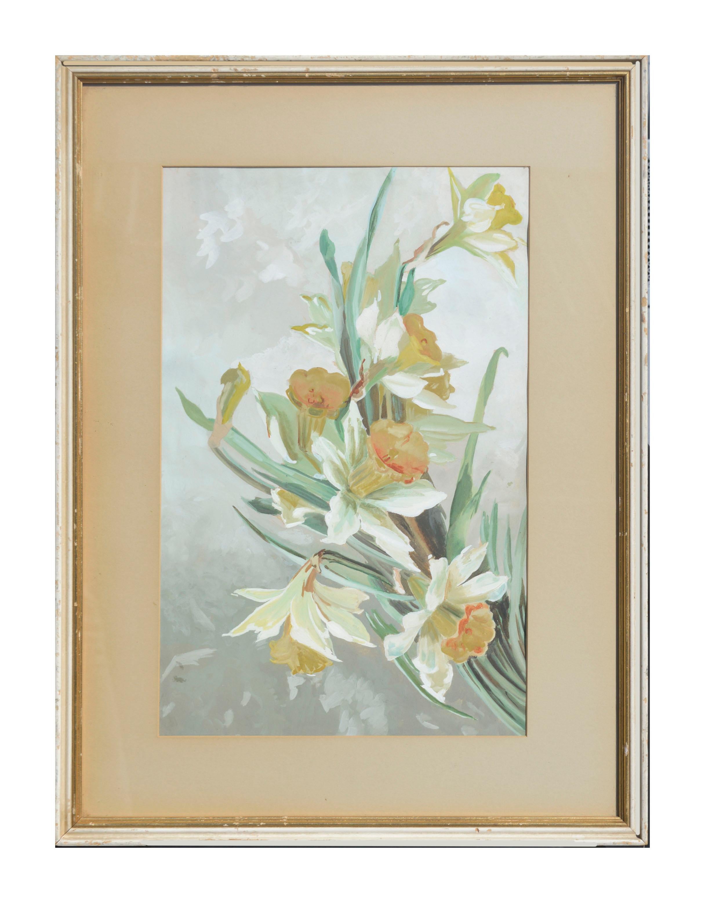 Unknown Still-Life Painting - Mid Century Modern Daffodils - Floral Still-Life 