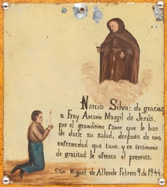1940s Ex Voto; Holy Tribute for the Return of Good Health, Retablo Painting