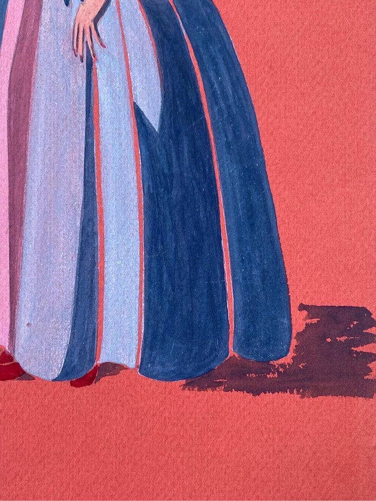 1940's Fashion Illustration, Stunning Woman in Light Blue Dress - Pink Figurative Painting by Unknown