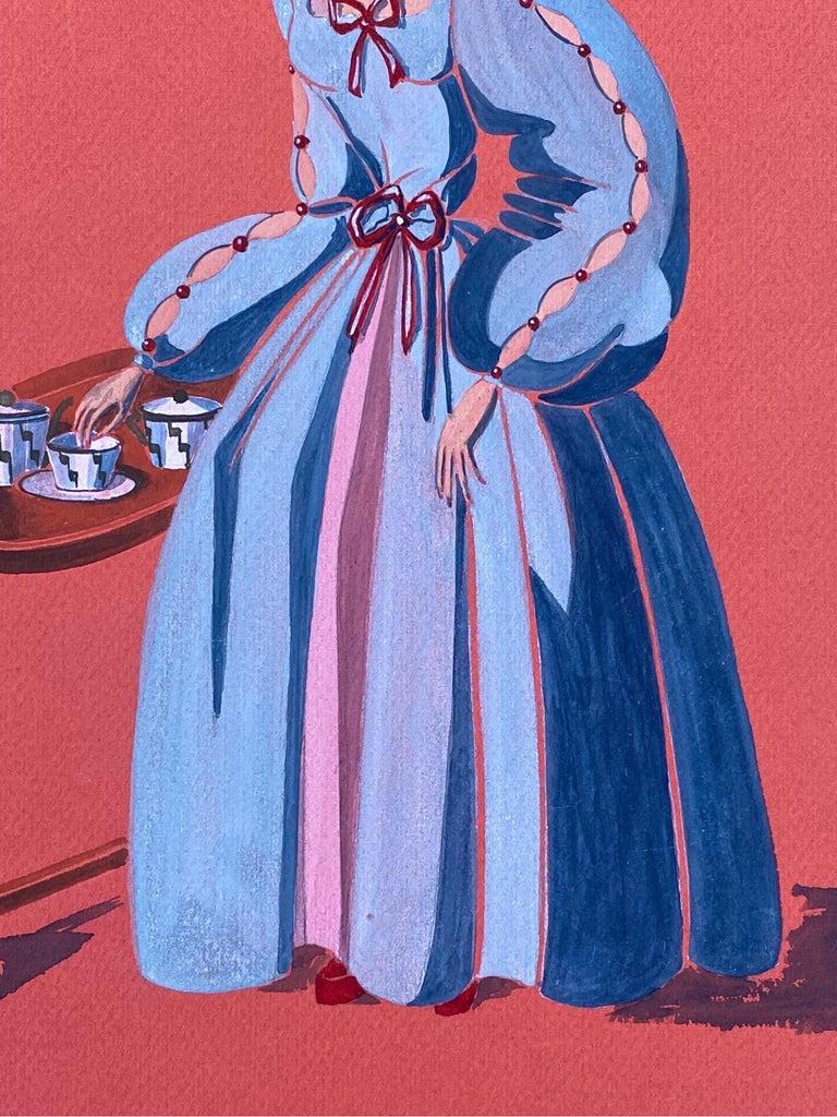 Very stylish, unique and original 1940's fashion design by French illustrator Geneviève Thomas.

The painting, executed in gouache and pencil.

The sketch is original, vintage and measures unframed 12.75 x 8.75 inches. It will make wonderful