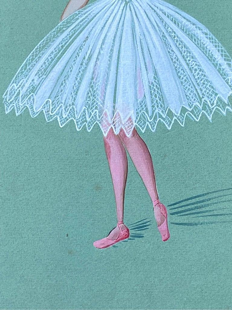 1940's French Fashion Illustration, Stunning Ballerina in White Dress - Blue Figurative Painting by Unknown