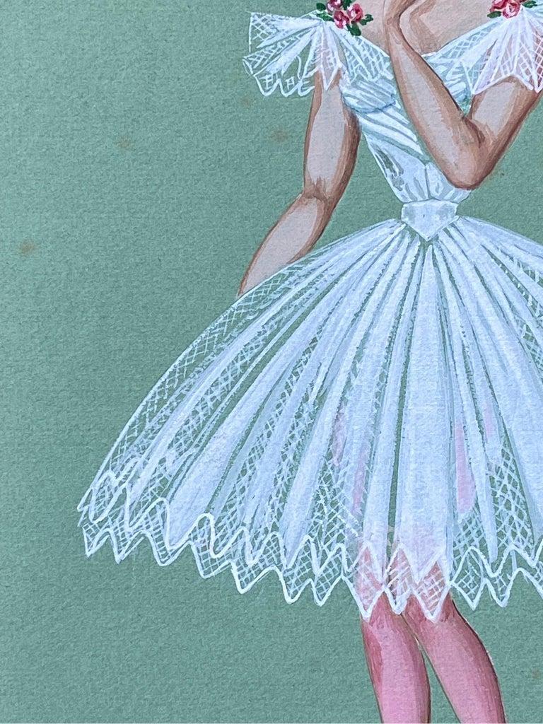 Very stylish, unique and original 1940's fashion design by French illustrator Geneviève Thomas.

The painting, executed in gouache and pencil, double sided

The sketch is original, vintage and measures unframed 11.75 x 9.75 inches. It will make