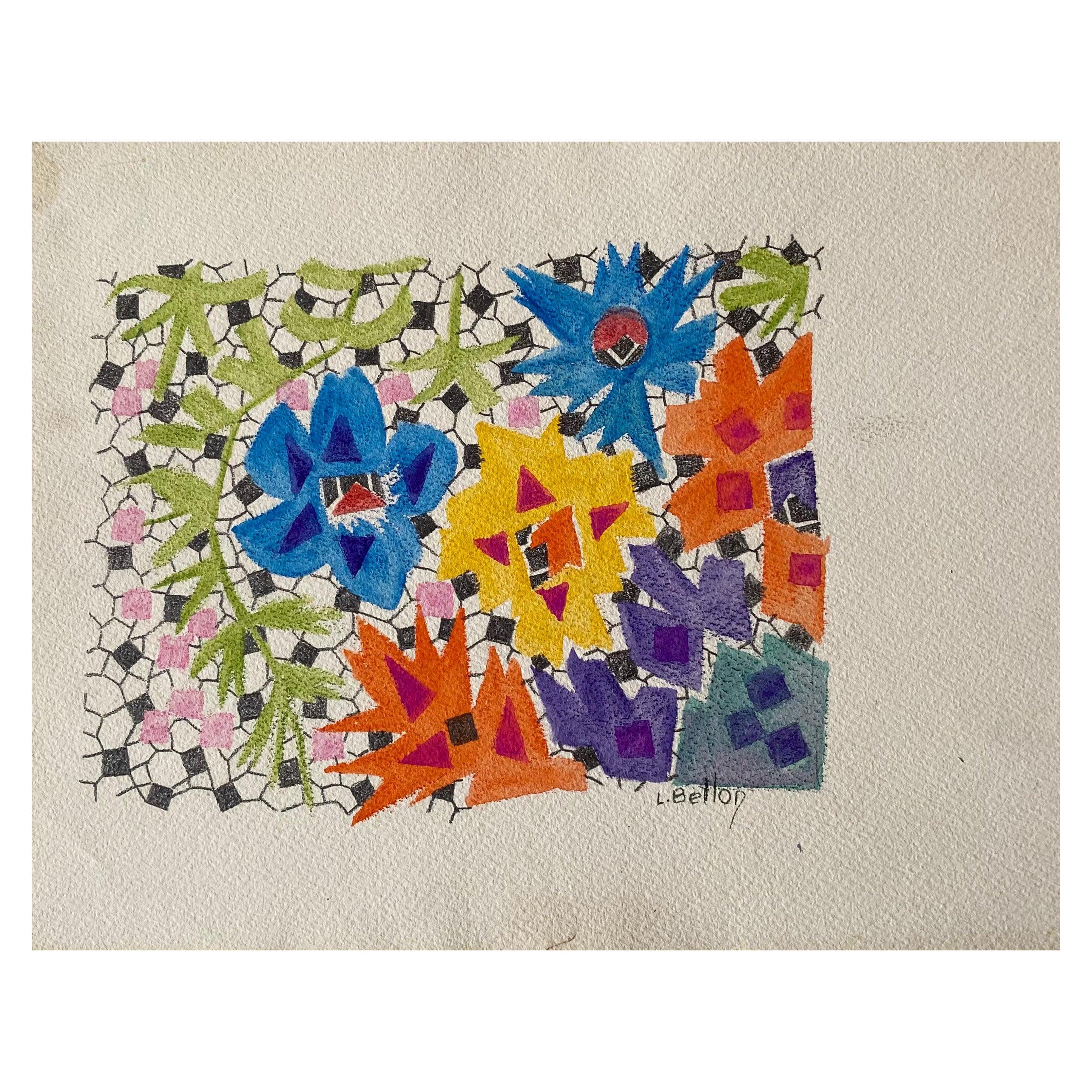 1940's Artista Francés Post Impresionista Obra de Arte Abstracta Diseño Original