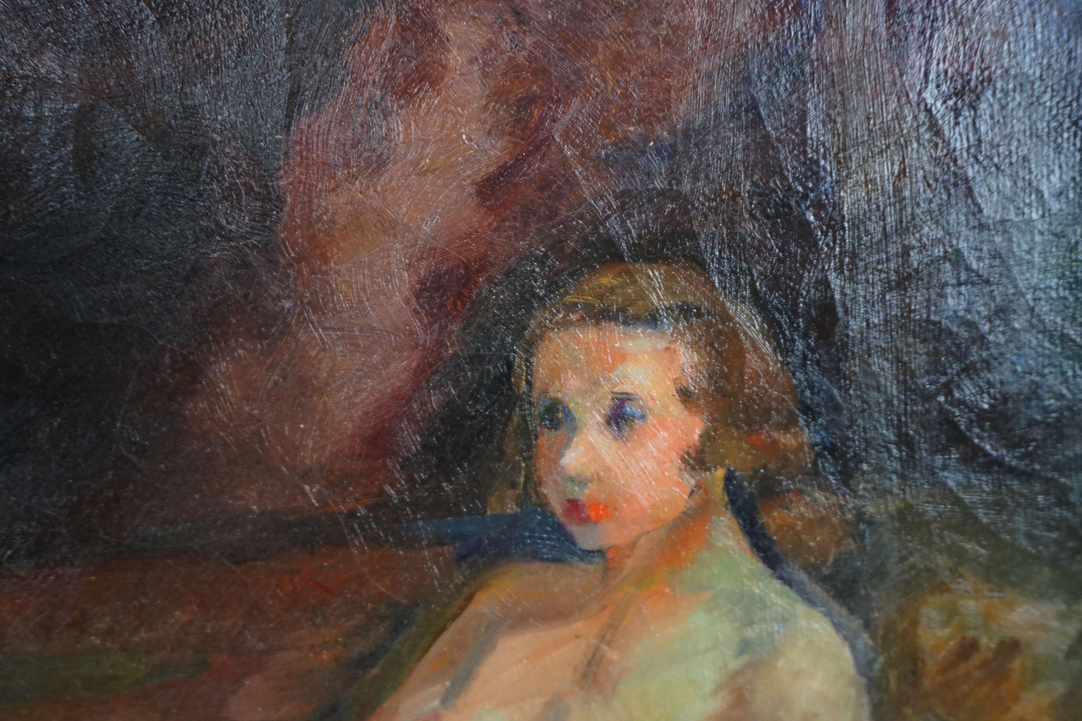 1940s Modern Reclining Nude Oil Painting on Linen  en vente 1