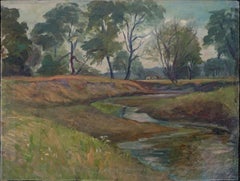 1940s Original Oil Landscape California Central Valley Farmhouse