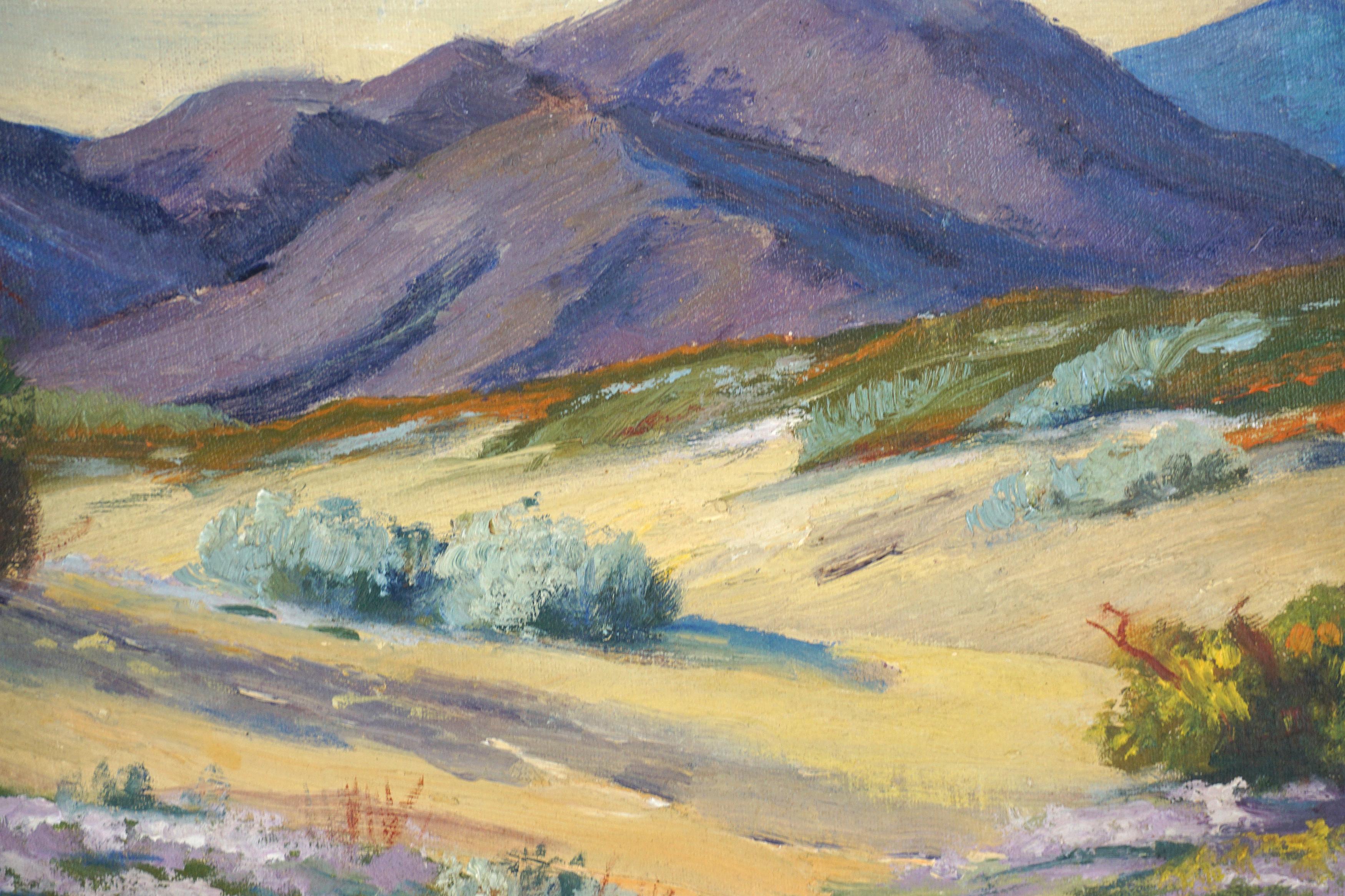 Paisaje vibrante del desierto primaveral de Palm Springs de 1940 - Landscape Painting Marrón de Unknown