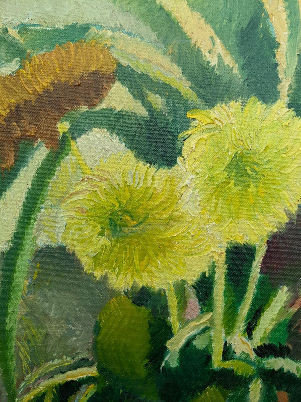 1941 Vintage Mid-Century Floral Still Life Oil Painting Swedish Art - Dahlias 1