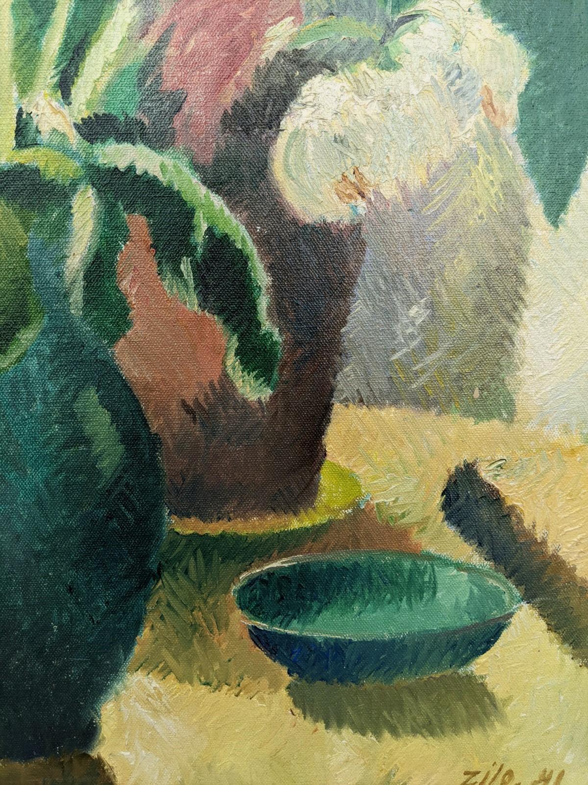 1941 Vintage Mid-Century Floral Still Life Oil Painting Swedish Art - Dahlias 4