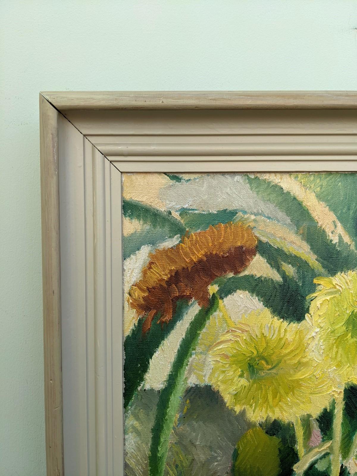 1941 Vintage Mid-Century Floral Still Life Oil Painting Swedish Art - Dahlias 5