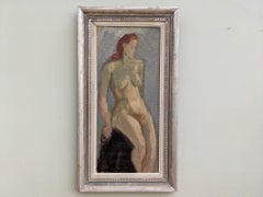 1943 Mid-Century Modern Swedish "In Thought" Vintage Seated Nude Oil Painting