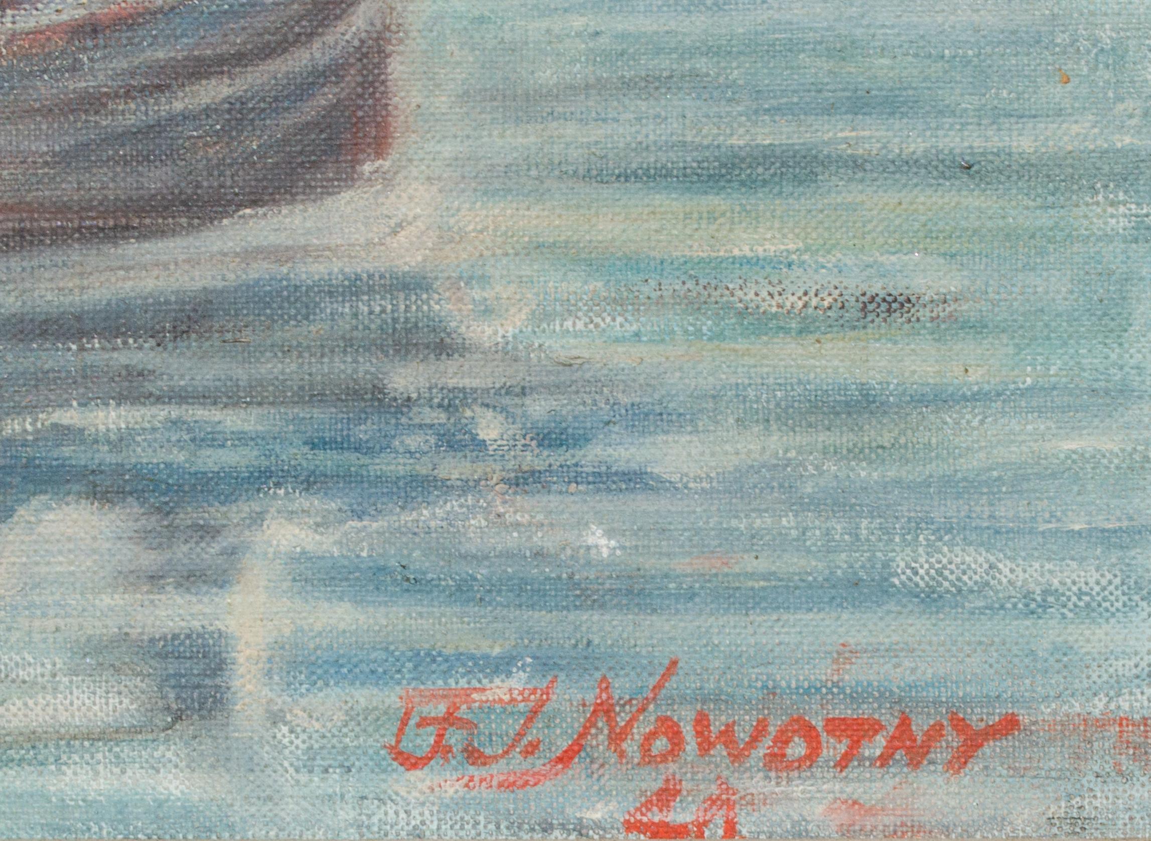 1944 Boote in einem Hafen Amerikanisches Gemälde, signiert Nowotny (Amerikanischer Impressionismus), Painting, von Unknown