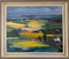 1944 Mid-Century Modern Expressive Landscape Oil Painting - Vibrant Fields 1944 Mid-Century Modern Expressive Landscape Oil Painting - Vibrant Fields