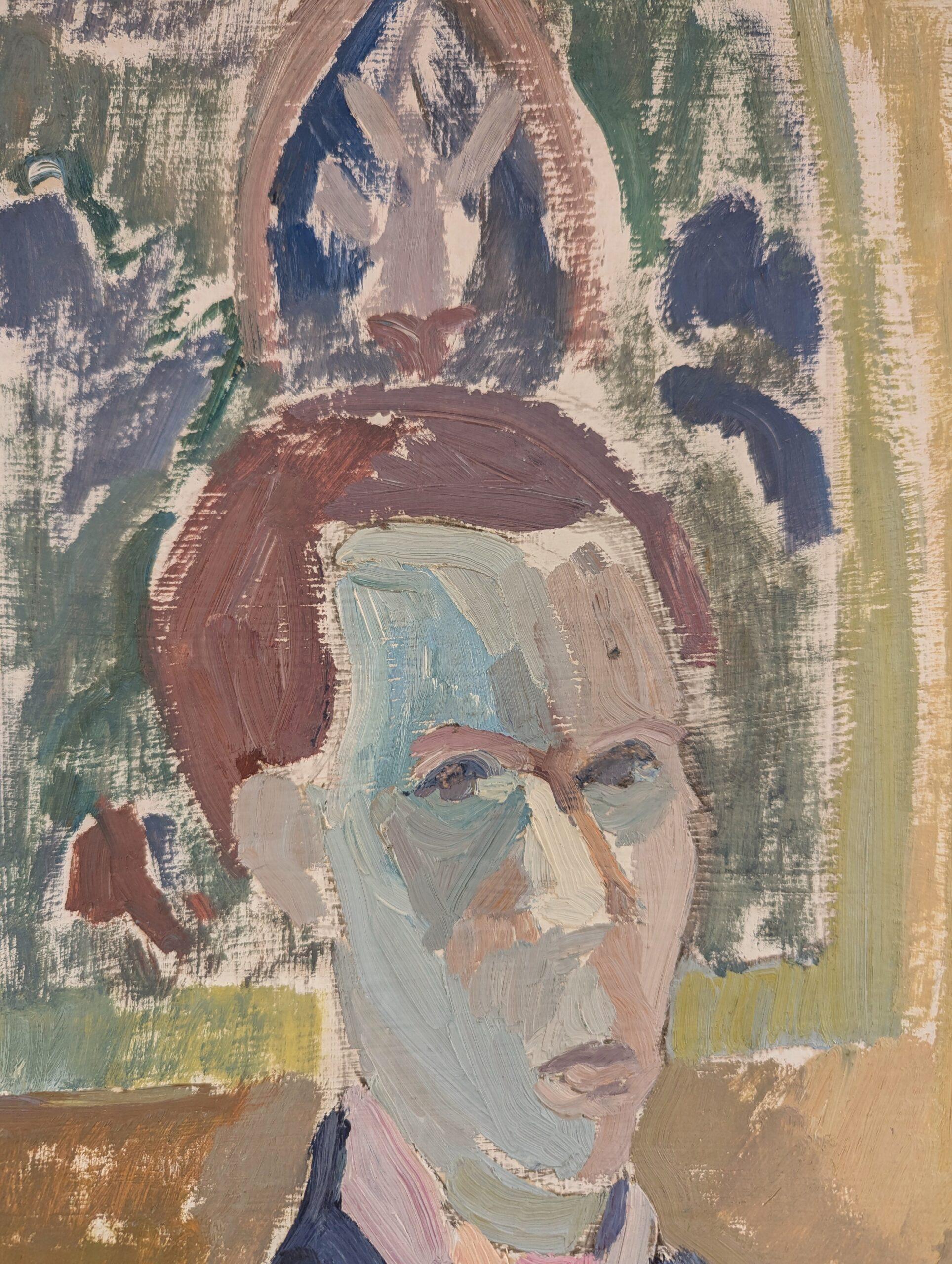 1944 Vintage Mid Century Modern Swedish Figurative Portrait Oil Painting - Oscar en vente 7