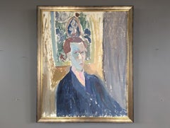 1944 Vintage Mid Century Modern Swedish Figurative Portrait Oil Painting - Oscar