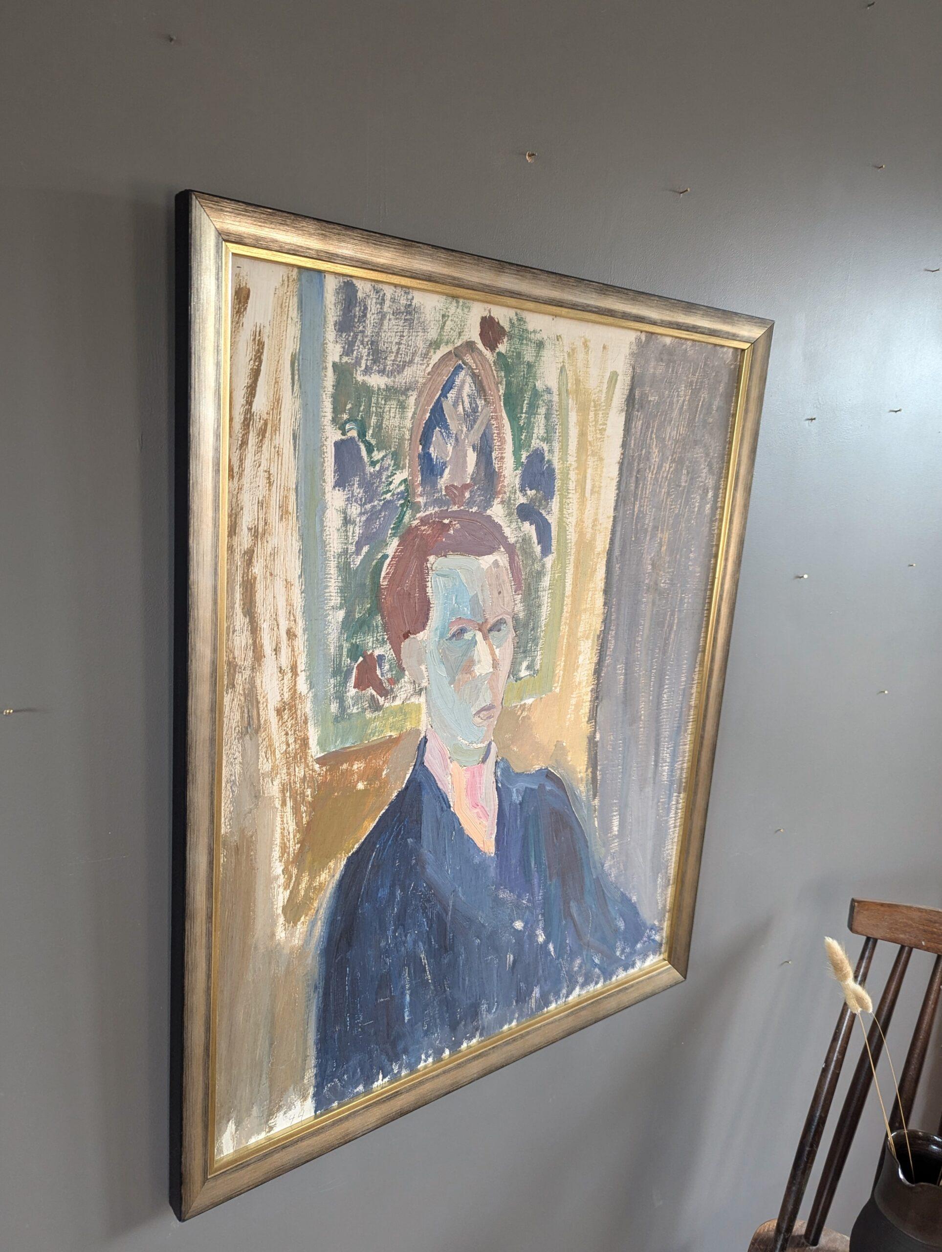 1944 Vintage Mid Century Modern Swedish Figurative Portrait Oil Painting - Oscar en vente 1