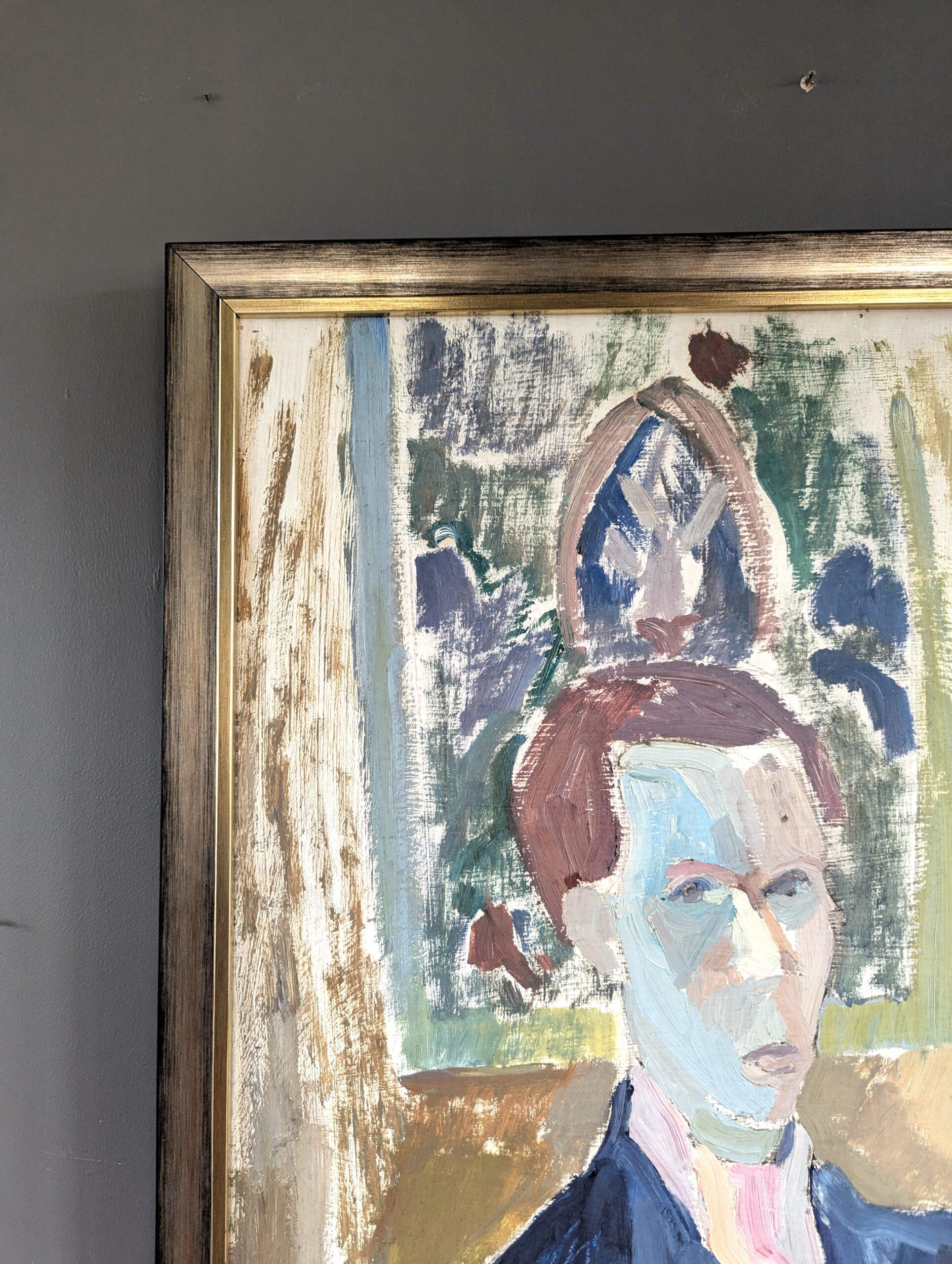 1944 Vintage Mid Century Modern Swedish Figurative Portrait Oil Painting - Oscar en vente 3