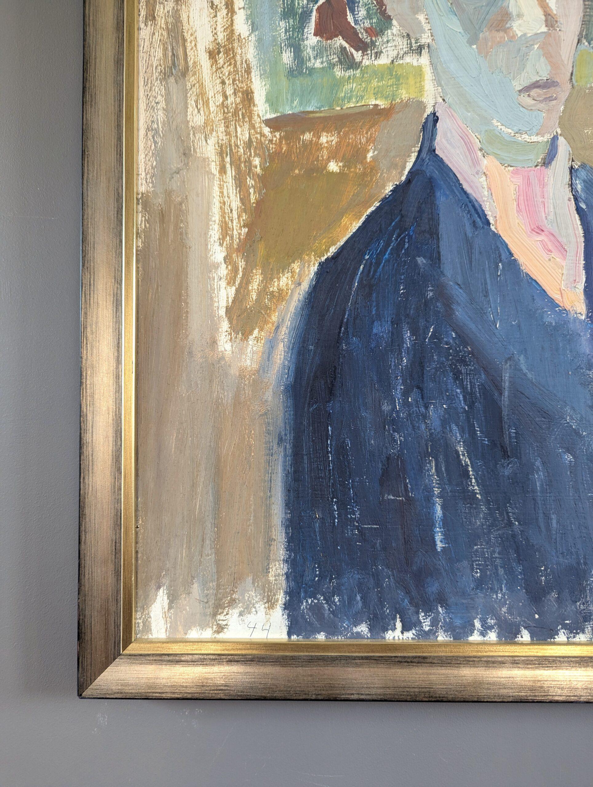 1944 Vintage Mid Century Modern Swedish Figurative Portrait Oil Painting - Oscar en vente 4