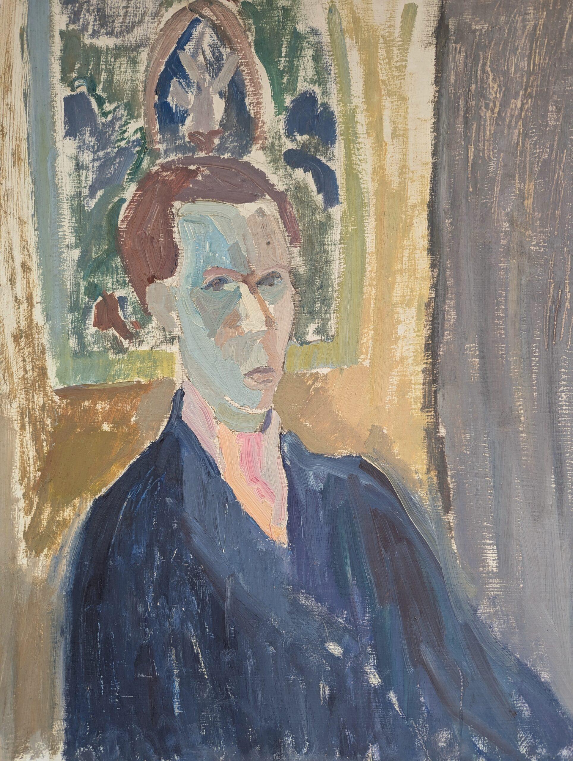 1944 Vintage Mid Century Modern Swedish Figurative Portrait Oil Painting - Oscar en vente 6