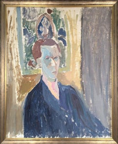 1944 Vintage Mid Century Modern Swedish Figurative Portrait Oil Painting - Oscar