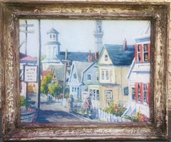 Peinture à l'huile originale de Provincetown Commercial Street, signée SWEETMAN, 1945 