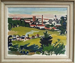 1945 Vintage Framed Swedish Green Landscape Oil Painting - The Mill