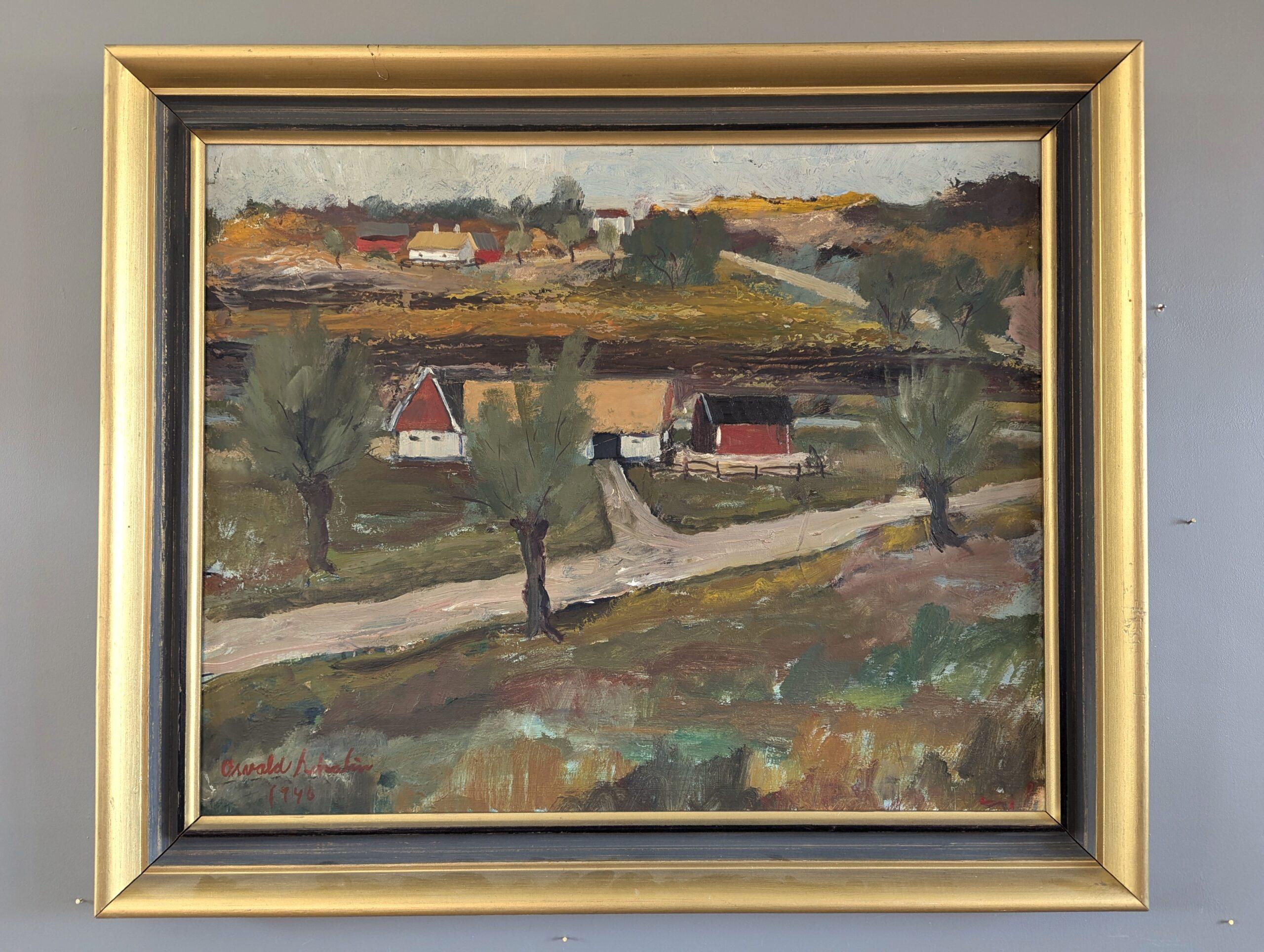 1946 Peinture à l'huile d'un paysage expressif de The Modernity - Tranquillité rurale - Painting de Unknown