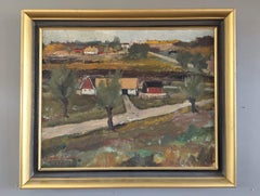 1946 Mid-Century Modern Expressive Landschaft, Ölgemälde, rural Tranquility