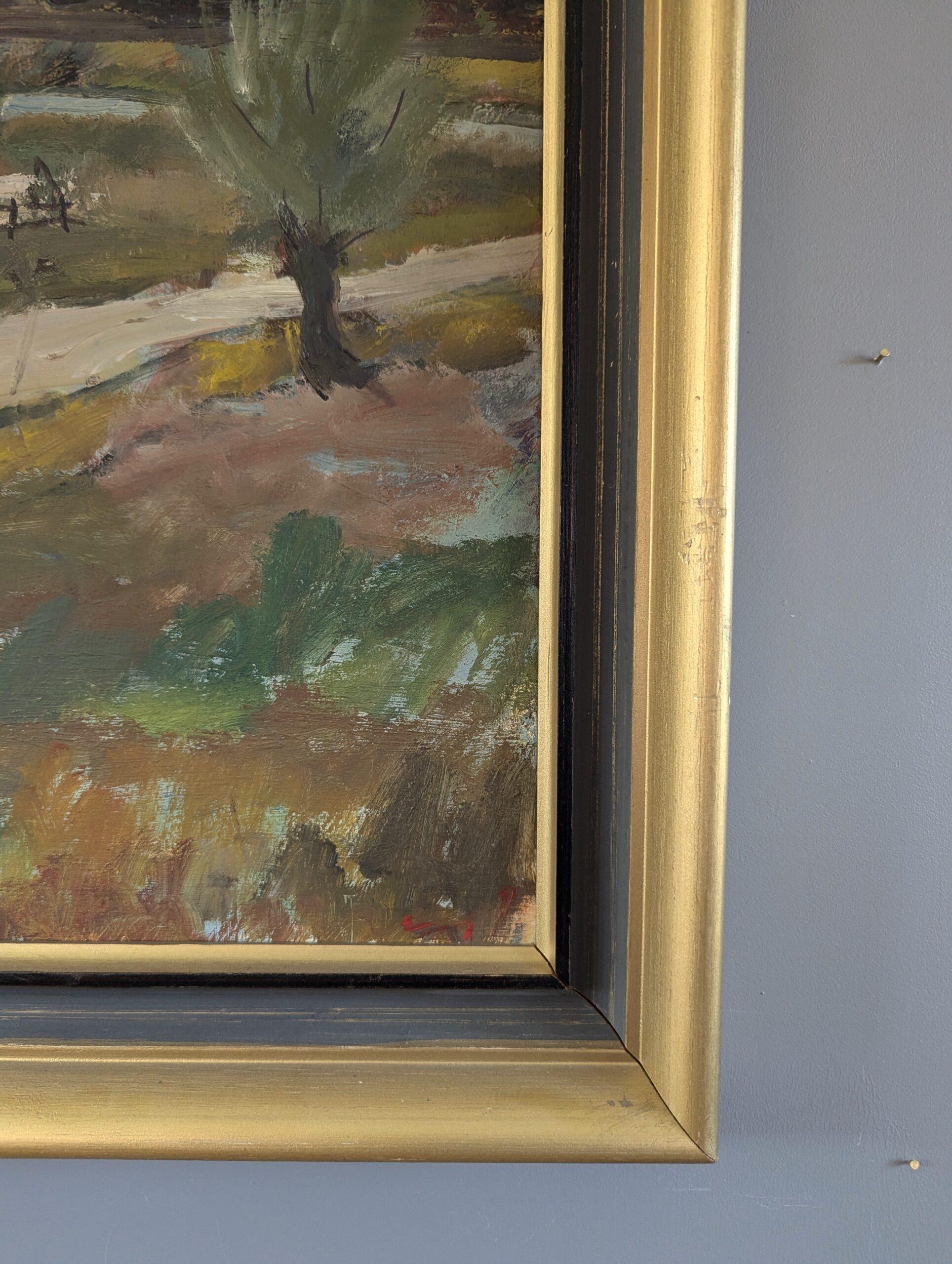 1946 Peinture à l'huile d'un paysage expressif de The Modernity - Tranquillité rurale en vente 2