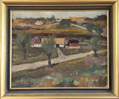 1946 Mid-Century Modern Expressive Landscape Oil Painting - Rural Tranquility