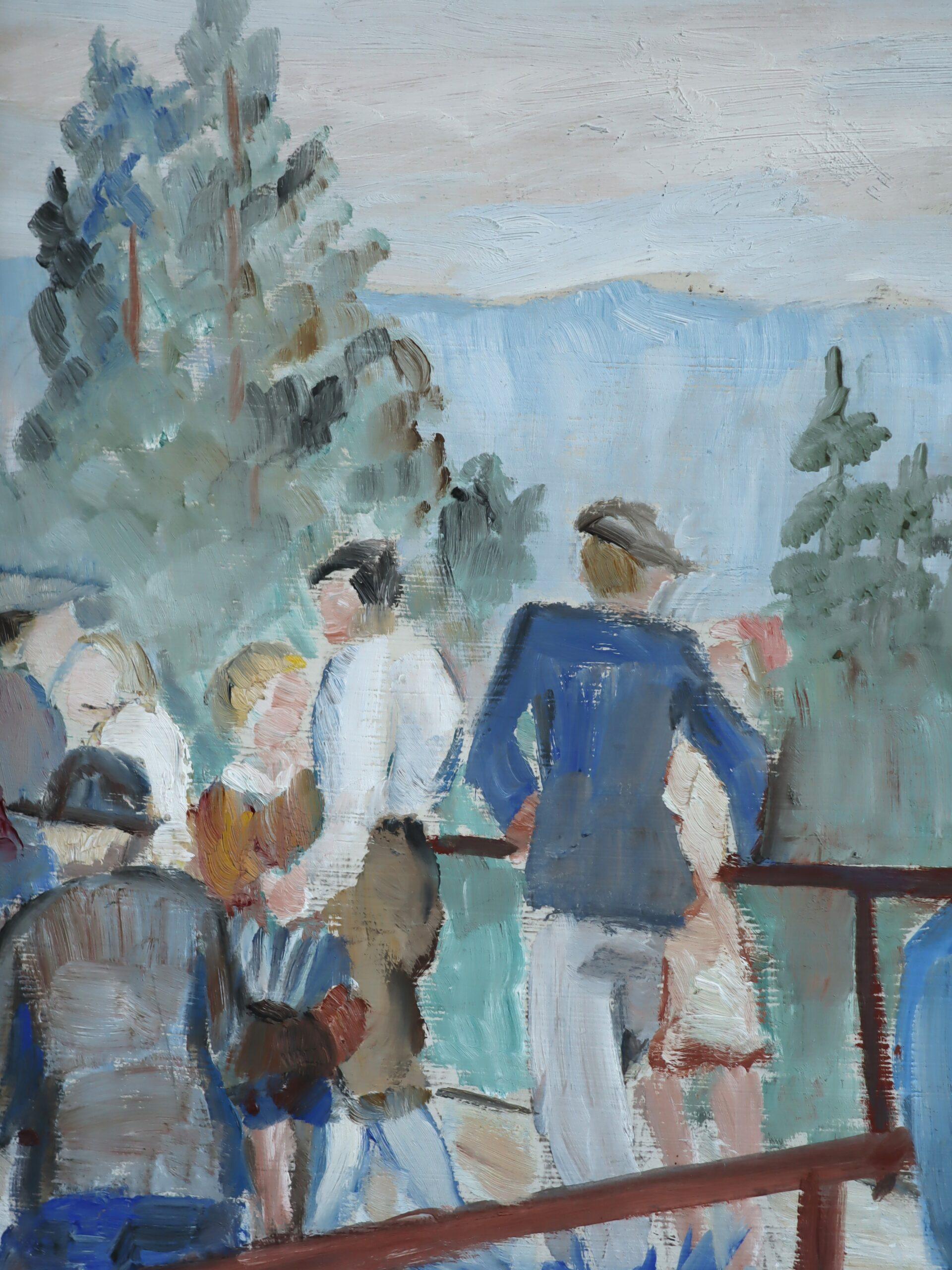 1946 Mid Century Modern Vintage Original Landschaft Ölgemälde - The Overlook im Angebot 3