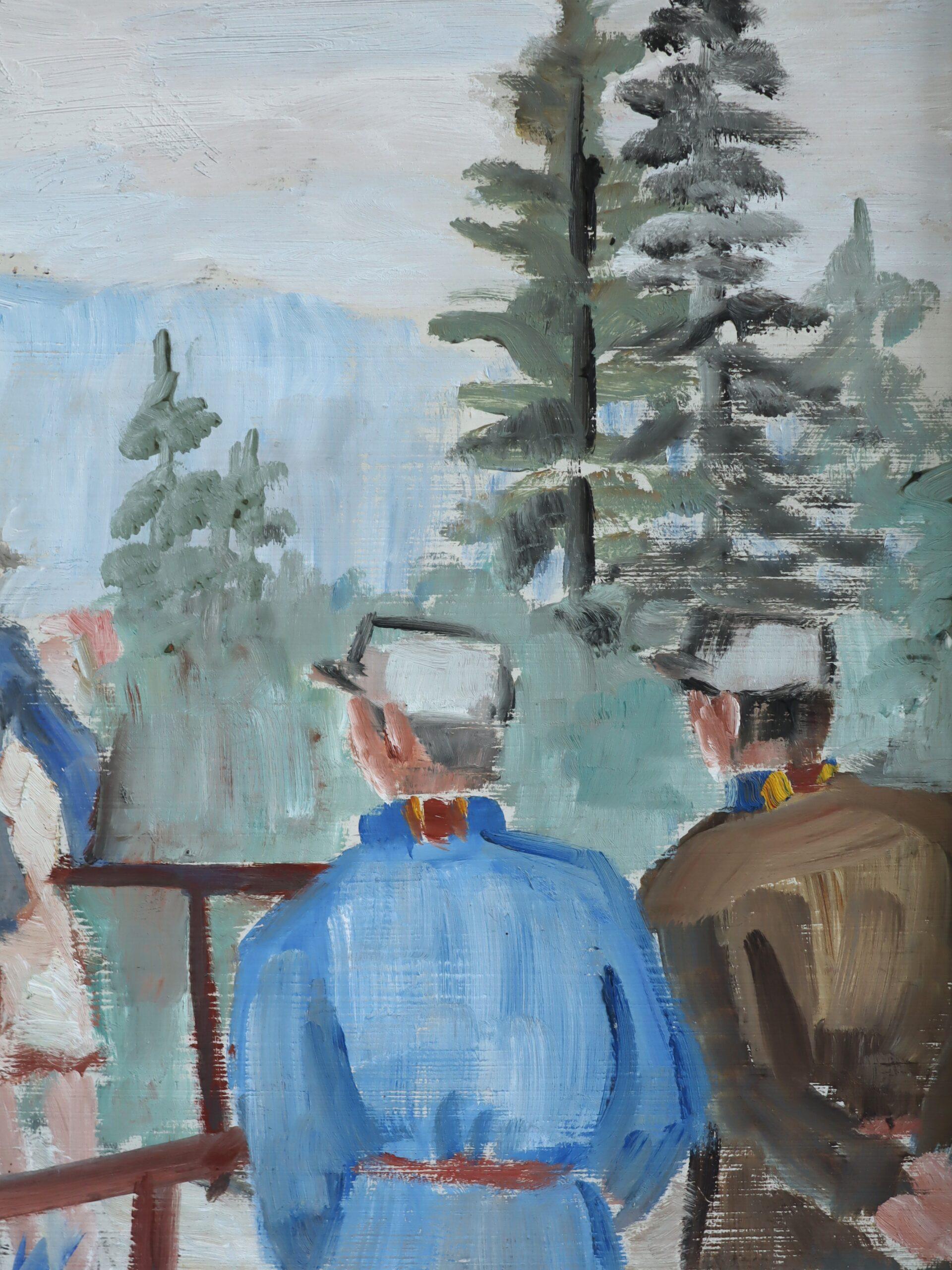 1946 Mid Century Modern Vintage Original Landschaft Ölgemälde - The Overlook im Angebot 4