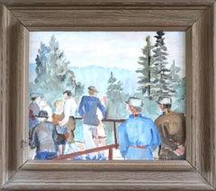 1946 Mid Century Modern Vintage Original Landscape Oil Painting - The Overlook