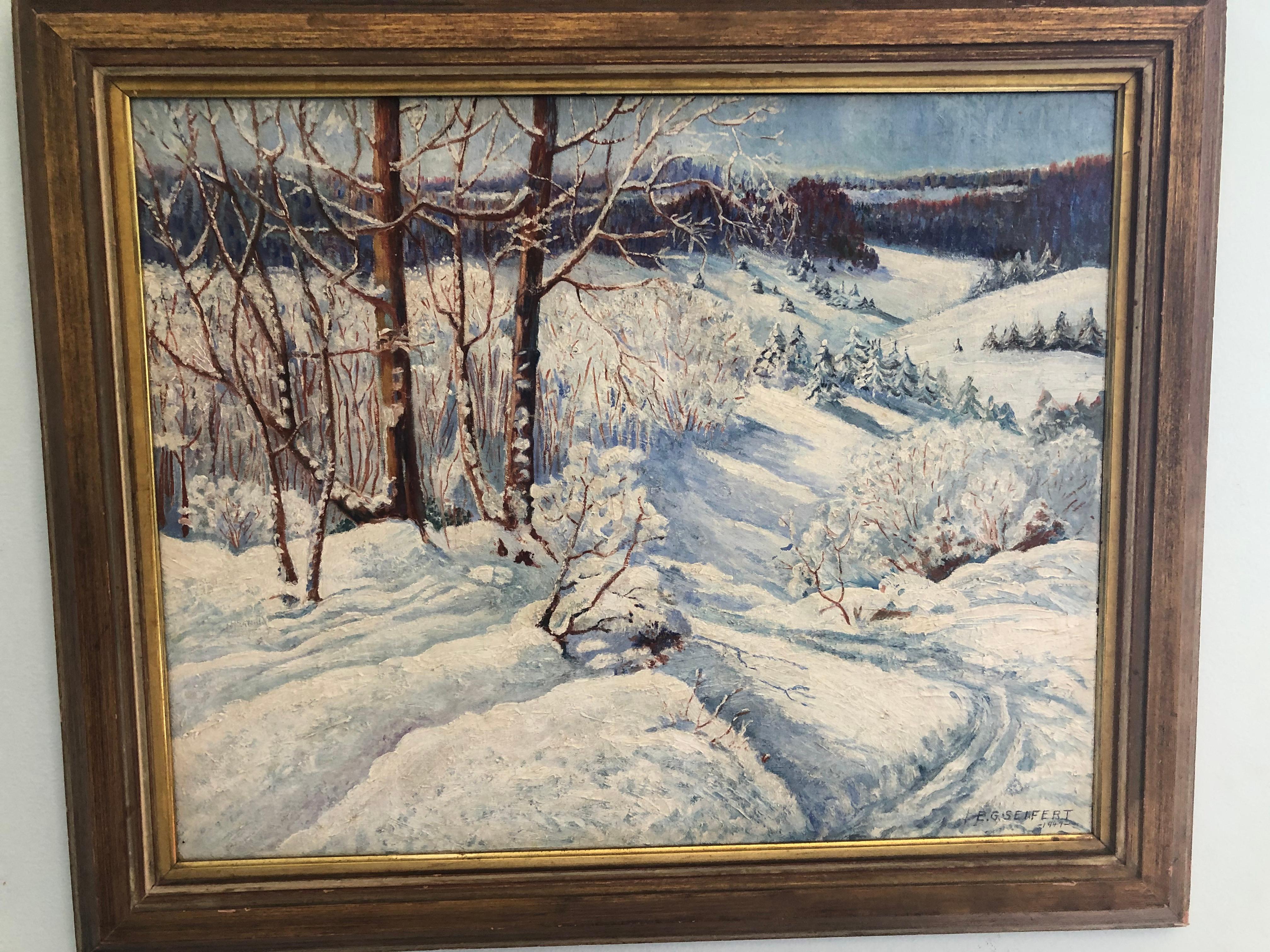 1947 American Winter Landscape - Painting by Unknown