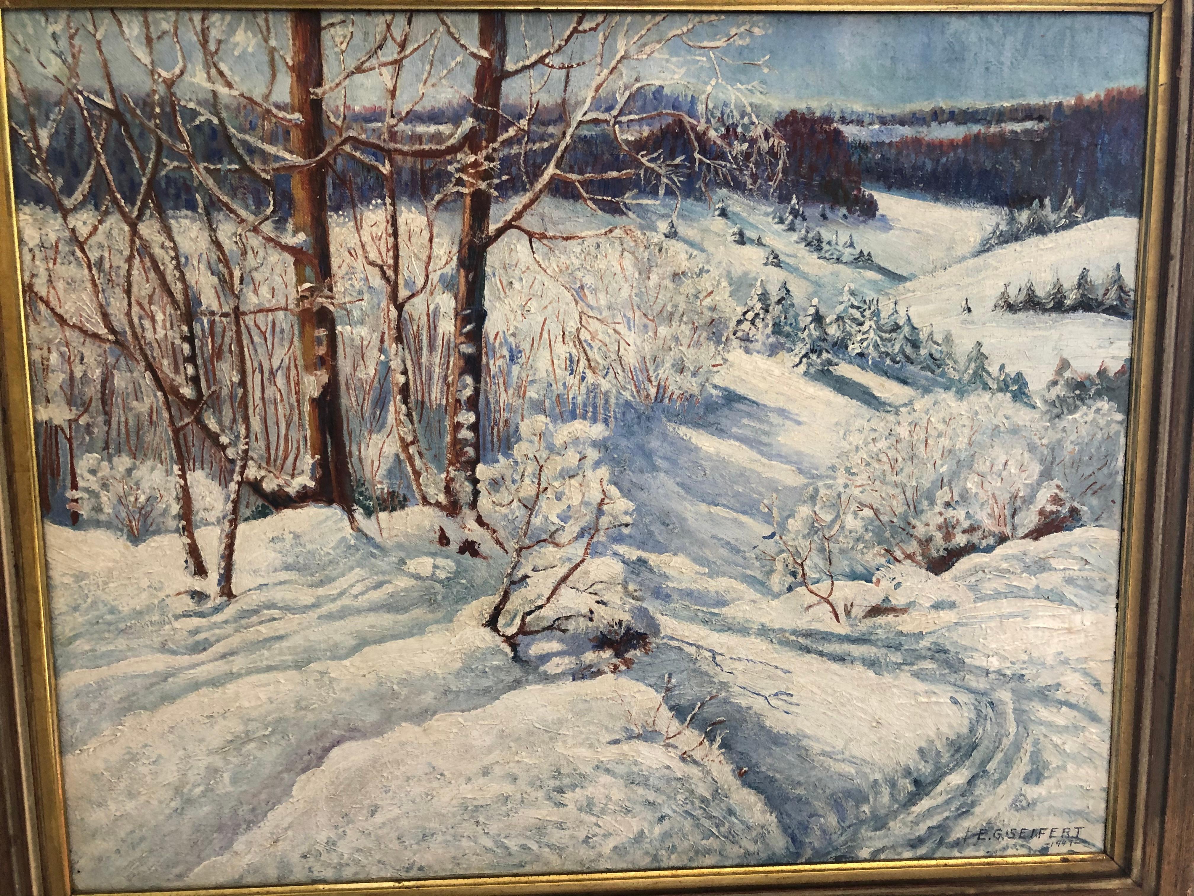 Unknown Landscape Painting - 1947 American Winter Landscape