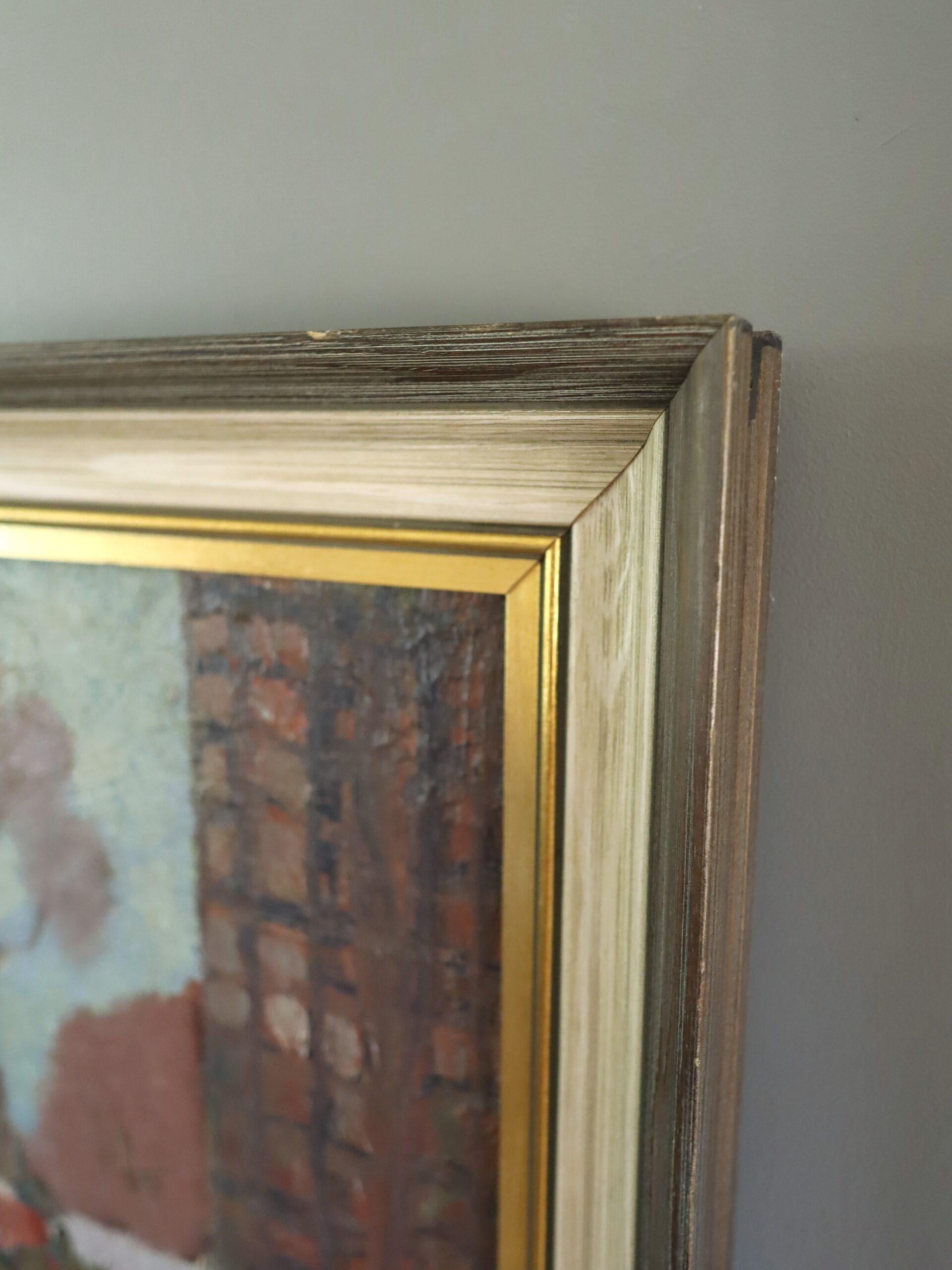 1947 Mid Century Modern Swedish Still Life Oil Painting - Cacti by the Window For Sale 4